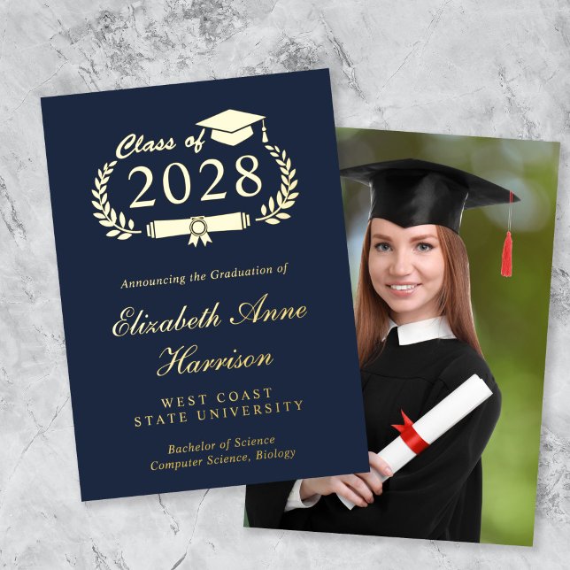 Élégant Faire-part de peinture du collège photo (An elegant college graduation foil announcement to celebrate the graduate's achievements)