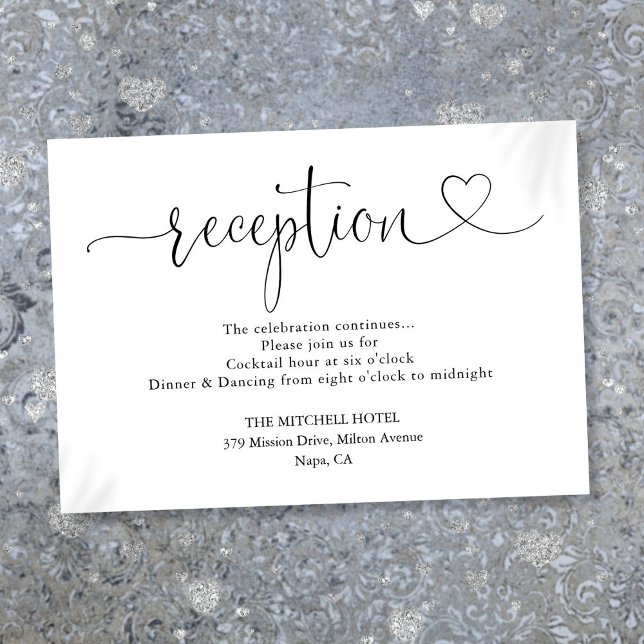 Élégant faire-part de réception de mariage écritur (Elegant Heart Script Wedding Reception Enclosure Card)