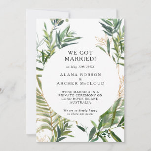 Élégant Faire-part d'Elopement de verdure d'olive