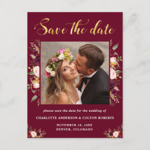 Élégant Faire-Part Floral de Mariage Burgundy