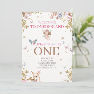 Elegant Fairytale Floral Luxury First Birthday Invitation