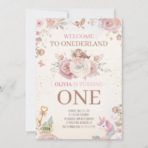 Elegant Fairytale Floral Luxury First Birthday Invitation