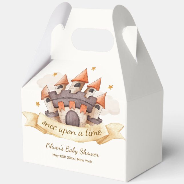 Elegant Fairytale Prince Castle Baby Shower Favor Box (Front)