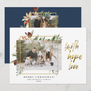 Elegant Faith Hope Love 2 Photo Christmas Holiday Card