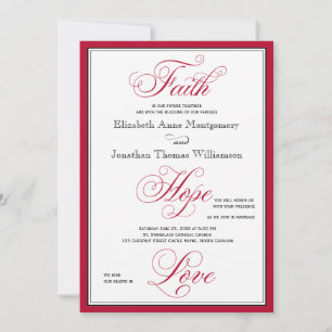 Elegant Faith Hope Love Script Wedding Invitation