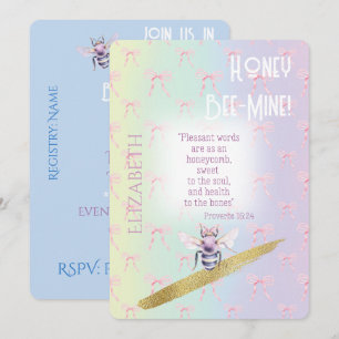 Elegant Faith Pink Bow Grid Rainbow Bee Invitation