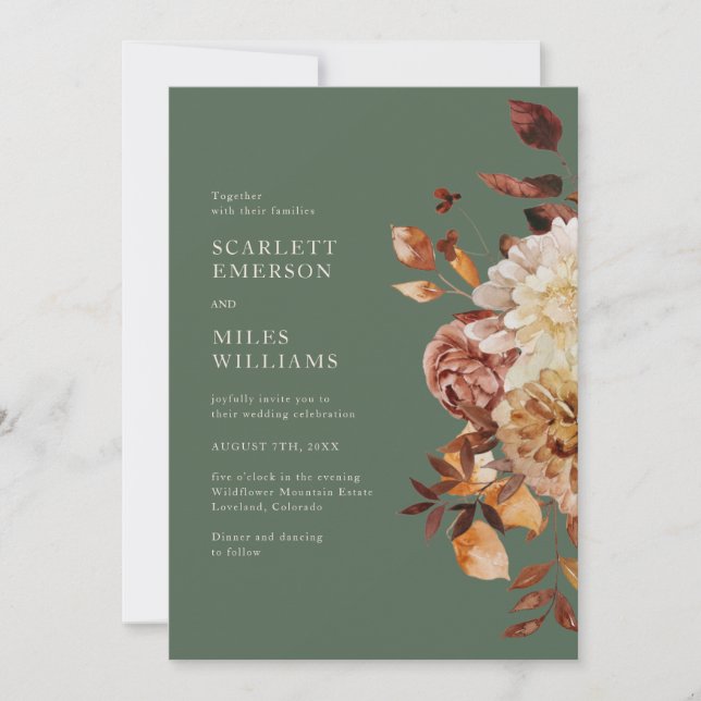 Elegant Fall All In One Wedding Invitation (Front)