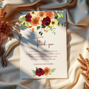 Elegant Fall   Autumn Floral Birthday  Thank You Card