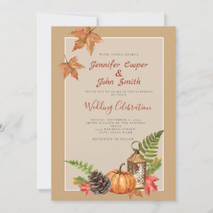 Elegant Fall Autumn Leaves Pumpkin Wedding Invitat Invitation