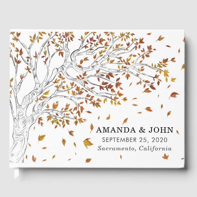 Elegant Fall Autumn Sketched Tree Wedding Guest Book (Front)