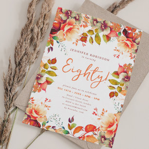Elegant Fall Autumn Watercolor Floral 80 Birthday Invitation