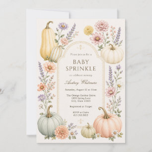 Elegant Fall Baby Sprinkle   Wildflower Pumpkins Invitation