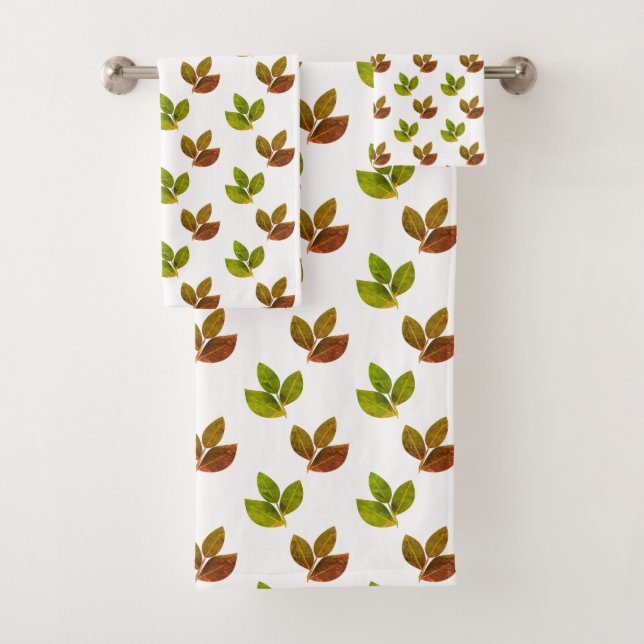 Elegant Fall Bay Leaves on White Bath Towel Set (Insitu)