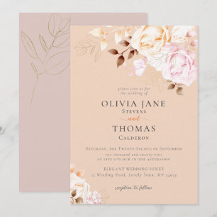 Elegant Fall Blush Orange Floral Wedding Invitation