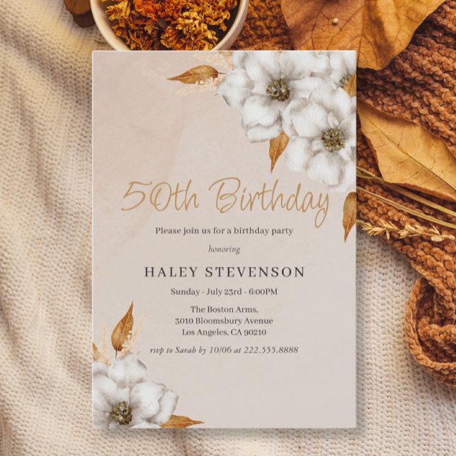 Elegant Fall Boho Chic Floral 50th Birthday Party Invitation (Creator Uploaded)