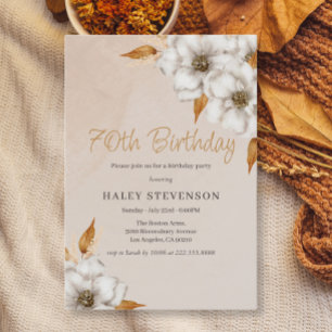 Elegant Fall Boho Chic Floral 70th Birthday Party Invitation