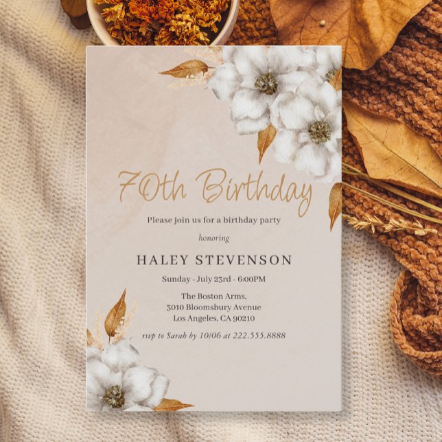 Elegant Fall Boho Chic Floral 70th Birthday Party Invitation (Creator Uploaded)
