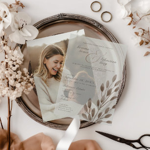 Elegant Fall Botanical Ash Overlay Wedding Vellum Invitations