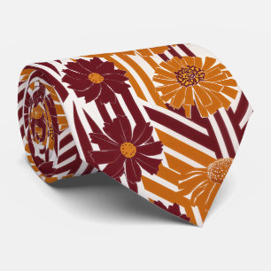Elegant Fall Botanical Geometric Pattern Tie