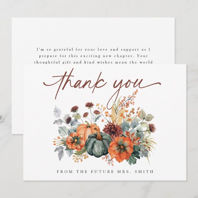 Elegant Fall Bridal Shower Thank You Card (Front/Back)
