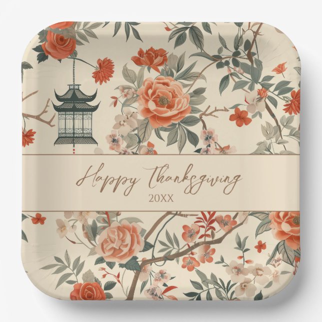 Elegant Fall Chinoiserie Thanksgiving  Paper Plate (Front)