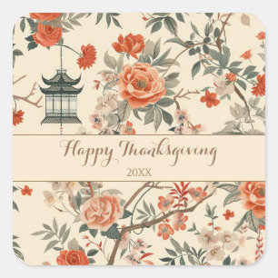 Elegant Fall Chinoiserie Thanksgiving Square Sticker