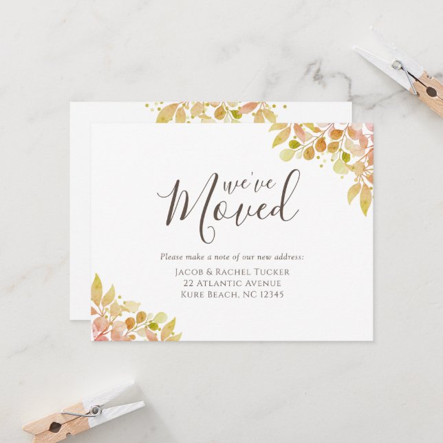 Elegant Fall Colours Eucalyptus Moving Announcemen (Front/Back In Situ)