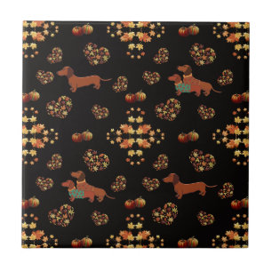 Elegant Fall Dachshund Pattern: Autumn Blooms Tile