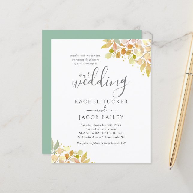 Elegant Fall Eucalyptus Floral Wedding Invitation (Front/Back In Situ)