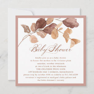 Elegant Fall Eucalyptus Leaves Baby Shower Invitation