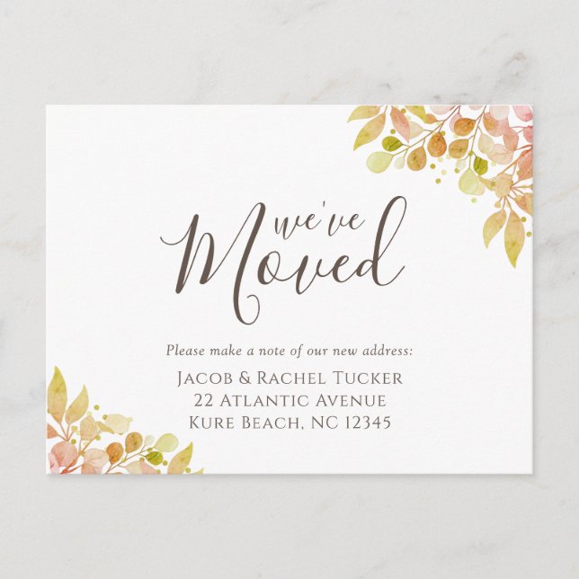 Elegant Fall Eucalyptus Moving Announcement Postcard (Front)