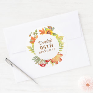 Elegant Fall Floral 95th Birthday Classic Round Sticker