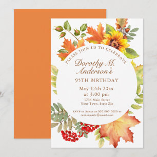 Elegant Fall Floral 95th Birthday  Invitation