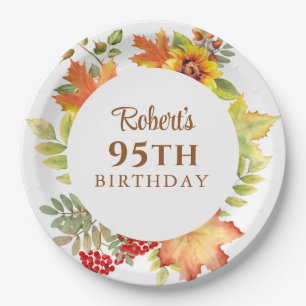 Elegant Fall Floral 95th Birthday  Paper Plate