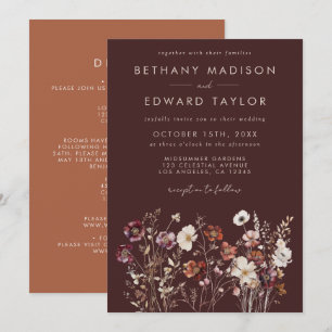 Elegant Fall Floral All In One Wedding Invitation