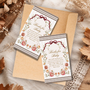 Elegant Fall Floral Baby Shower Books For Baby  Enclosure Card