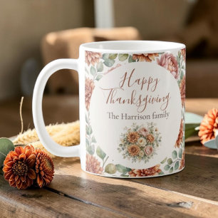 Elegant Fall Floral Bouquet Happy Thanksgiving Coffee Mug