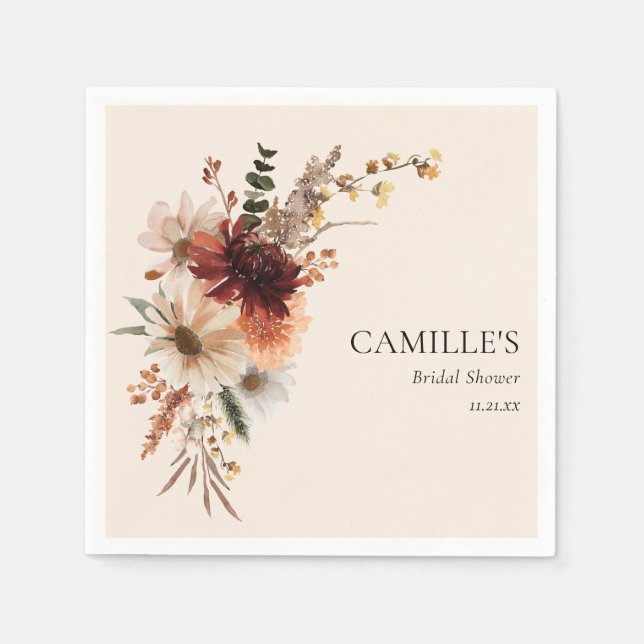 Elegant Fall Floral Bridal Shower Napkin (Front)