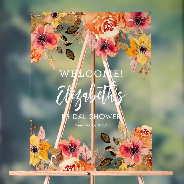 Elegant Fall Floral Bridal Shower Welcome Acrylic Sign (Neutral)