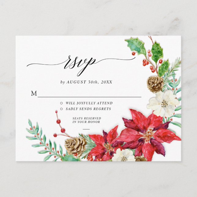 Elegant Fall Floral Burgundy Blush Floral Gold Hol Holiday Postcard (Front)