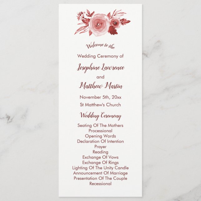 Elegant Fall Floral Burgundy Wedding Programs (Front)