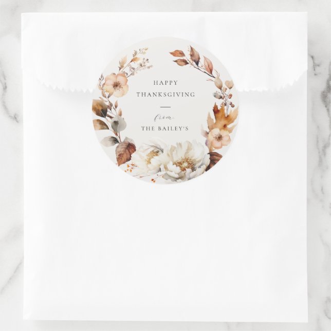 Elegant Fall Floral  Classic Round Sticker (Bag)