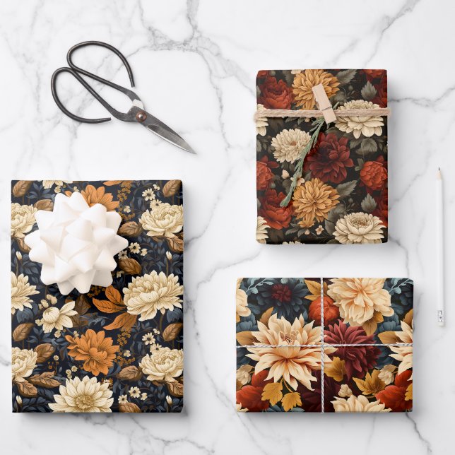 Elegant Fall Floral Gift Wrap - Autumn’s Bloom (Front)