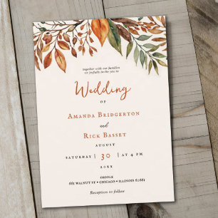 Elegant Fall Floral Hand Lettering Wedding Invitation