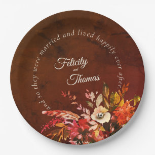 Elegant Fall Floral Happily Ever After Wedding Paper Plate