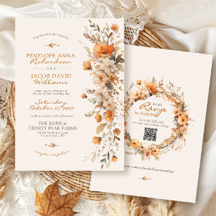 Elegant Fall Floral Ivory Rustic Autumn Wedding Invitation