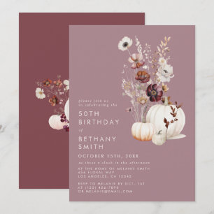 Elegant Fall Floral Pumpkin Birthday Party Invitation