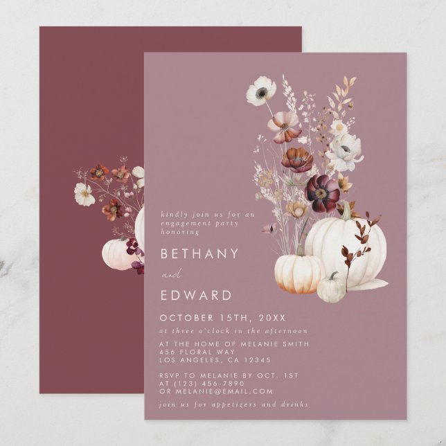 Elegant Fall Floral Pumpkin Engagement Party Invitation (Front/Back)