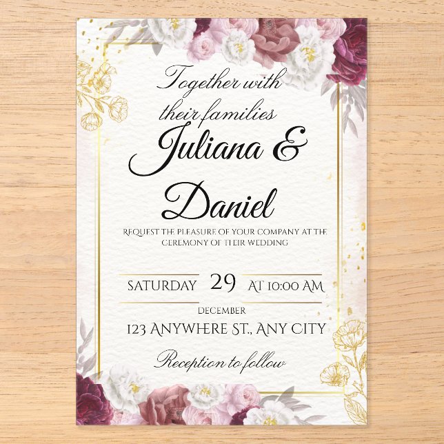 Elegant Fall Floral Pumpkin Wedding Invitation Car (Front)