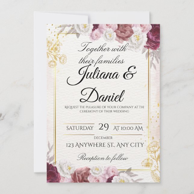 Elegant Fall Floral Pumpkin Wedding Invitation Car (Front)